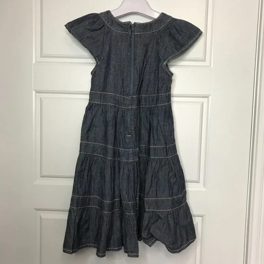 Gymboree Floral Embroidered Denim‎ Tiered Maxi Dress 100% Cotton Zipper Girls 5